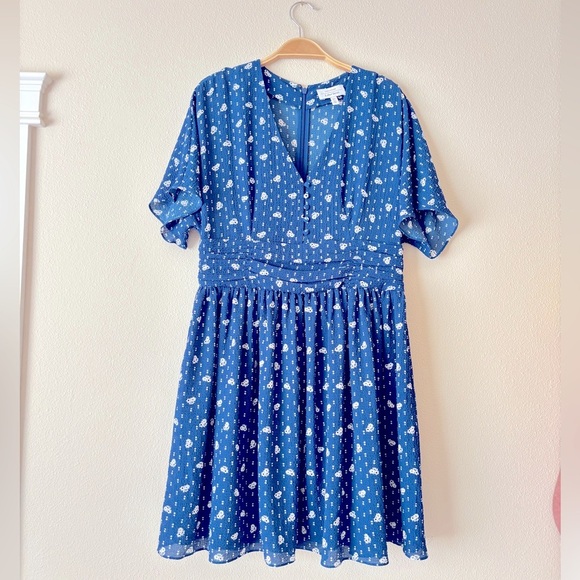 & OTHER STORIES Blue Floral White Polka Dot Flared Mini Summer Dress Size 10 - Picture 5 of 10